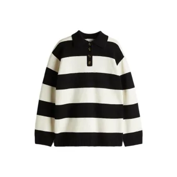 H&M Polo Shirt Women's Black/White Stripes
