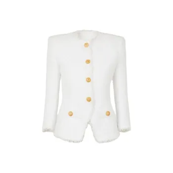 BALMAIN Long Sleeved Frayed Hem Tweed Jacket