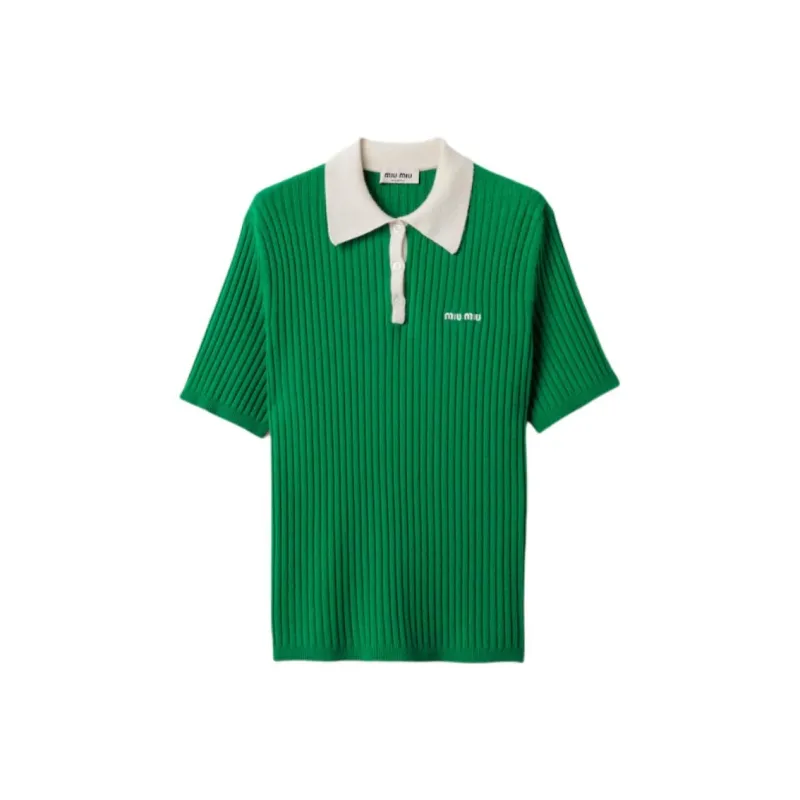 MIU MIU Ribbed Cashmere Polo Top-0