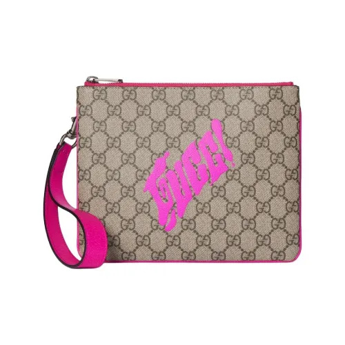 GUCCI GG Monogram Coated Fabric Clutch Men's Beige & Pink