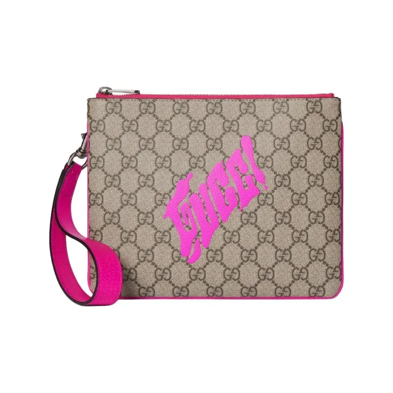 GUCCI GG Monogram Coated Fabric Clutch Men's Beige & Pink-0