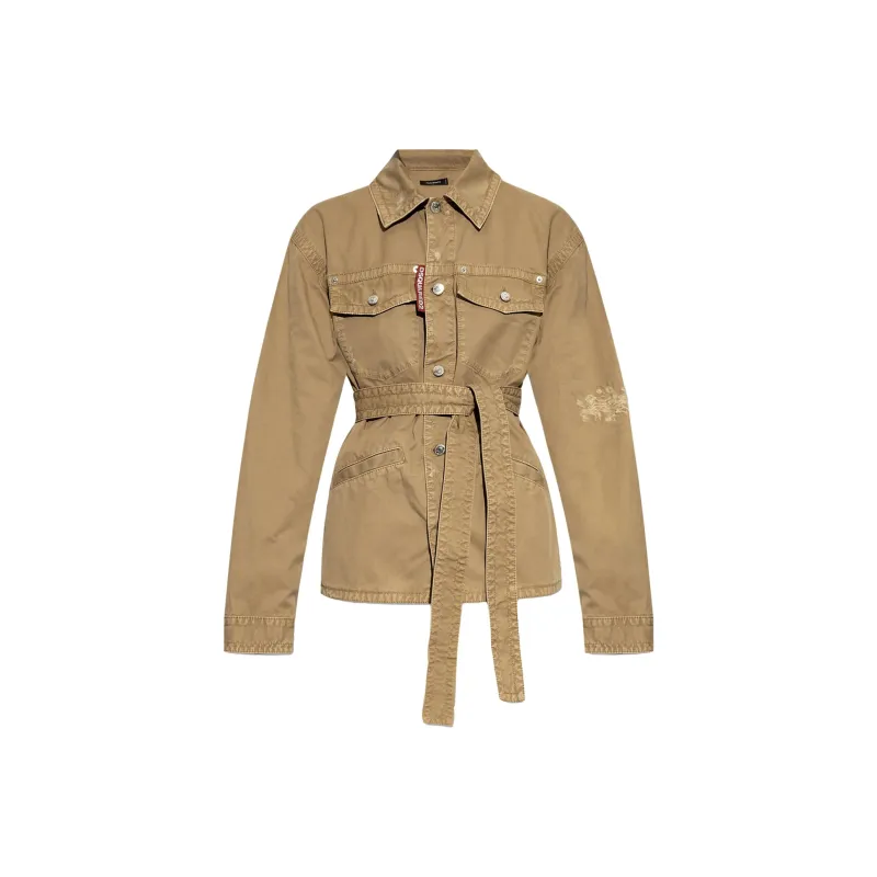 DSQUARED 2 Button Up Distressed Belted Overshirt-0