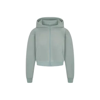 SKIMS FW24 HEAVY WAFFLE CROPPED ZIP UP HOODIE Sweatshirt Women's VAPOR/Steam Color
