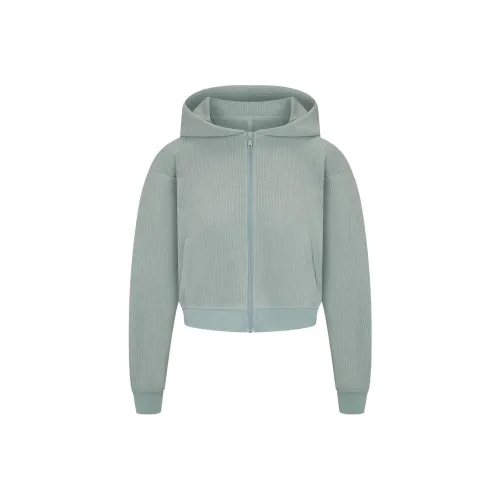 SKIMS FW24 HEAVY WAFFLE CROPPED ZIP UP HOODIE Sweatshirt Women's VAPOR/Steam Color