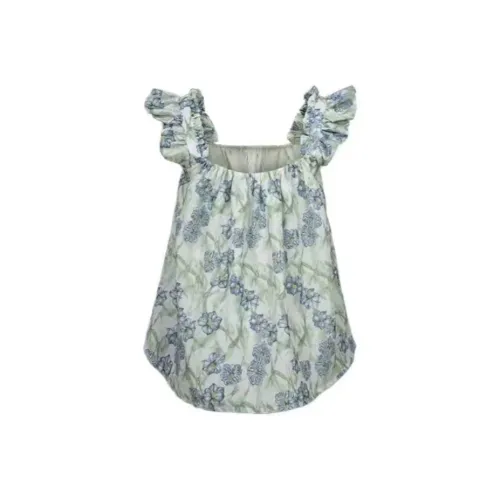 PAIN OR PLEASURE Premium Blue Sleeve Cropped Open Sleeve Camisole Women's Blue Green Floral