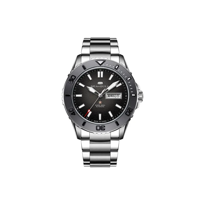 Sea Gull Ocean Mechanical Movement Steel Strap Watch Men's Watches Black Dial-0