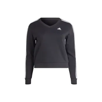 adidas Women's Essentials 3 Stripes V Neck Sweatshirt Black