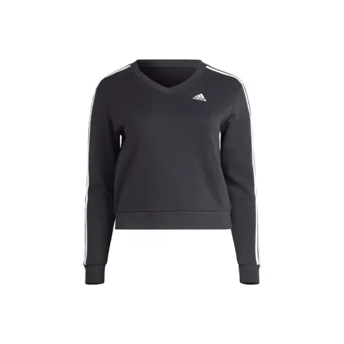 adidas Women's Essentials 3 Stripes V Neck Sweatshirt Black