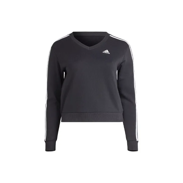adidas Women's Essentials 3-Stripes V-Neck Sweatshirt Black-0