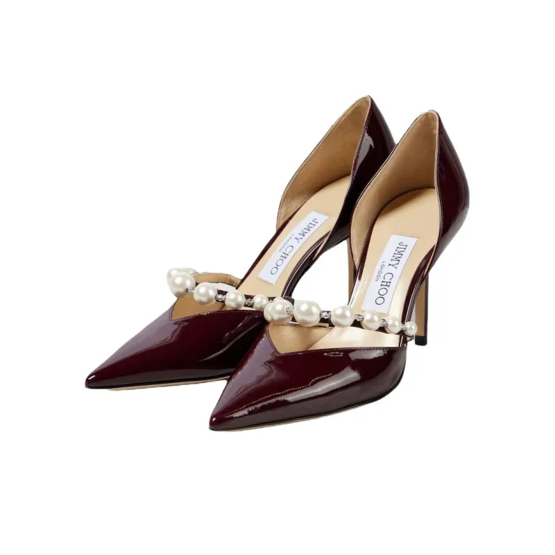 Jimmy Choo Aurelia Slim Heel High Heels 8.5cm Women's Red-4