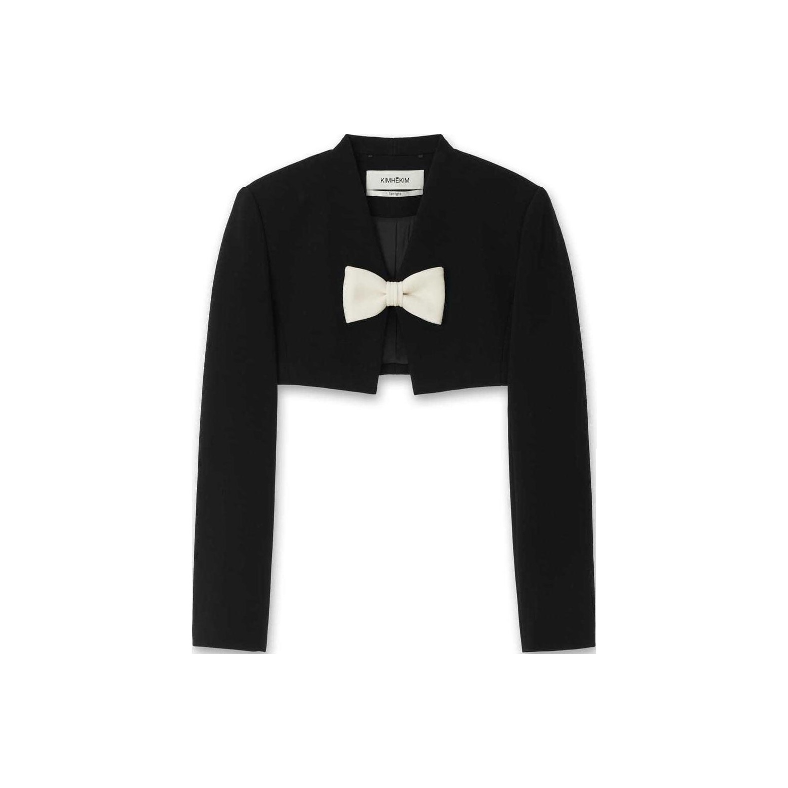[KIMHEKIM]BICOLOR BOW COLLARLESS CROPPED JACKET/追跡付 KIMHEKIM - Bicolor Cropped Jacket Black/White – WDLT117
