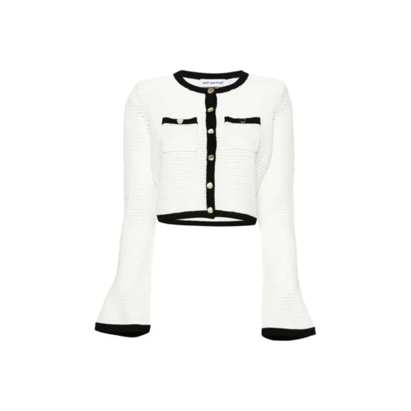 Self portrait Pointelle knit Cropped Cardigan-0