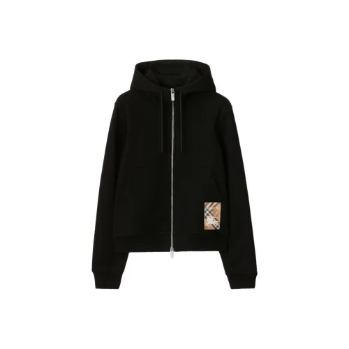 Burberry Check Label Zip Up Drawstring Hoodie