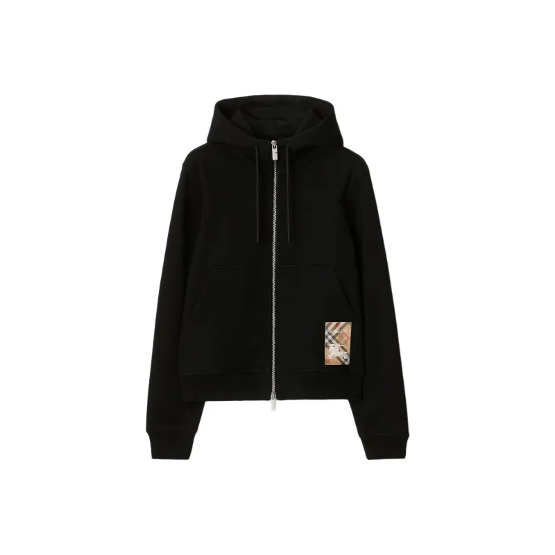 Burberry Check Label Zip Up Drawstring Hoodie-0