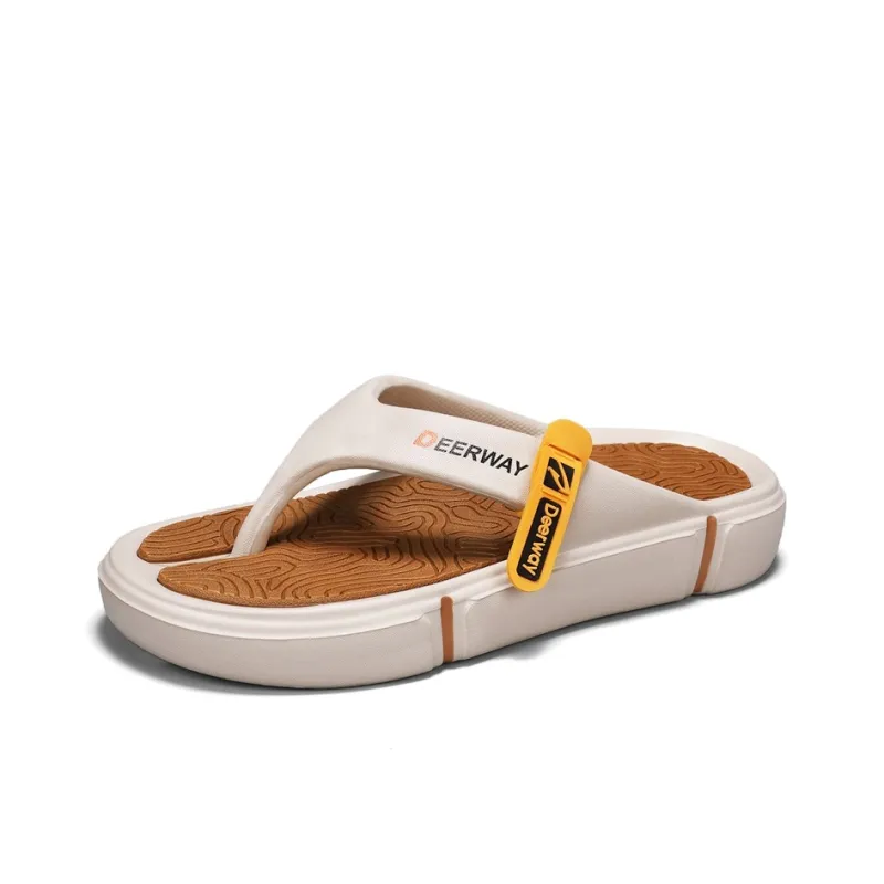 DEERWAY Abrasion Resistant Slip Resistant Flip Flops Men's Khaki Brown-2