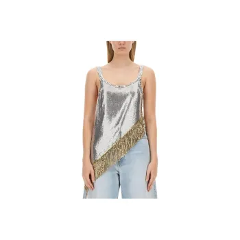 Paco Rabanne Fringed Asymmetric Chainmail Tank Top