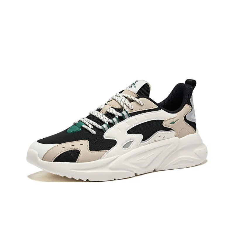 Erke Cushioning, Slip Resistant, And Breathable Low Top Chunky Sneakers Men's Jet Black Light Linen-1