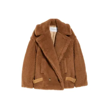 MaxMara Vanadio Collection Teddy Fabric Biker Jacket Jackets Coats Women's Camel