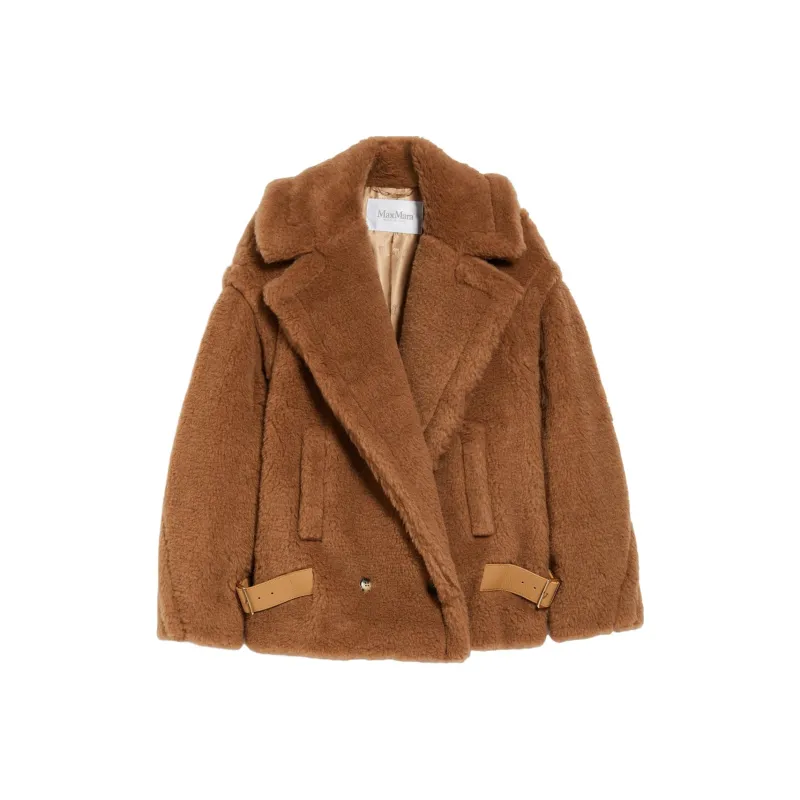 MaxMara Vanadio Collection Teddy Fabric Biker Jacket Jackets & Coats Women's Camel-0