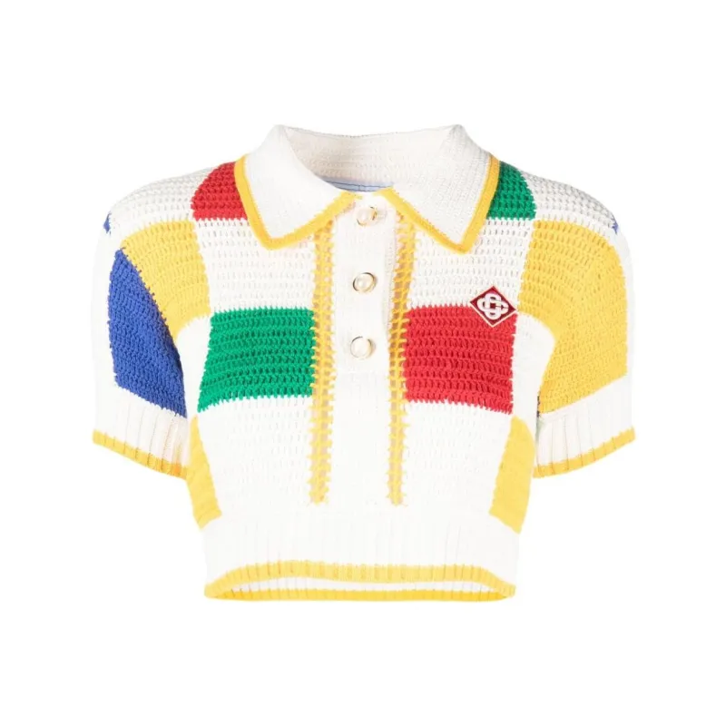 CASABLANCA Checked Crochet Knit Cropped Top 'Multicolor'-0