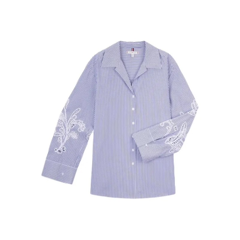 Tommy Hilfiger Shirt Women's White Blue Stripes-0