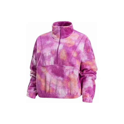 Nike One Women's Therma FIT Oversized 1/2 Zip Fleece Printed Top