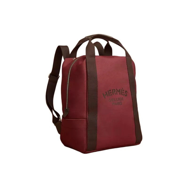 HERMES Groom Polyamide Backpack Unisex Red With Chocolate-1
