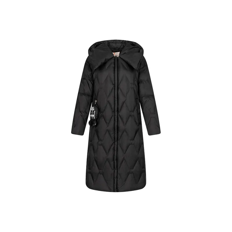 ERAL Solid Color Lapel Loose Fit Long Down Jacket Women's-3