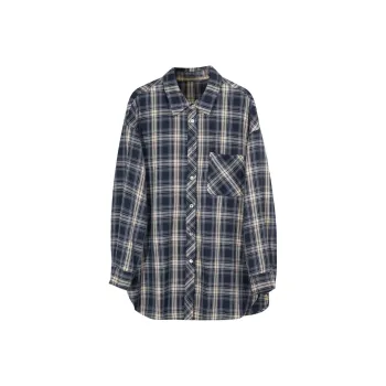 3COLOUR Shirt Women's Navy Blue Plaid