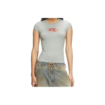 DIESEL OVAL D Series T Shirts Women's Gray