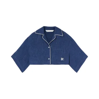 PALM ANGELS Monogram Embroidered Drop Shoulder Cropped Shirt