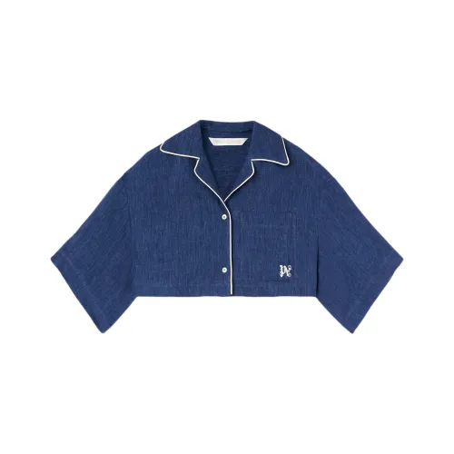 PALM ANGELS Monogram Embroidered Drop Shoulder Cropped Shirt