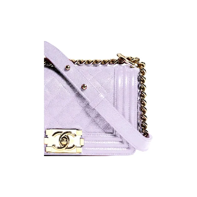 CHANEL Caviar Cow Leather Shoulder Bag, Crossbody Bag Women's Purple-3