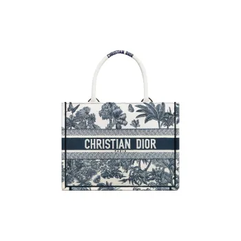 DIOR DiorivieraBookTote Cotton Tote Bag, Shopping Bag, Handbag Medium Size Women's Blue & White