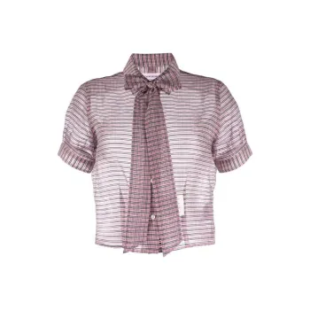 THOM BROWNE Bow Collar Checked Blouse