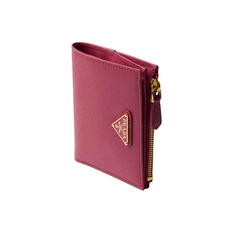 PRADA Saffiano Calfskin Wallet Small Size Women's Burgundy Pink-1
