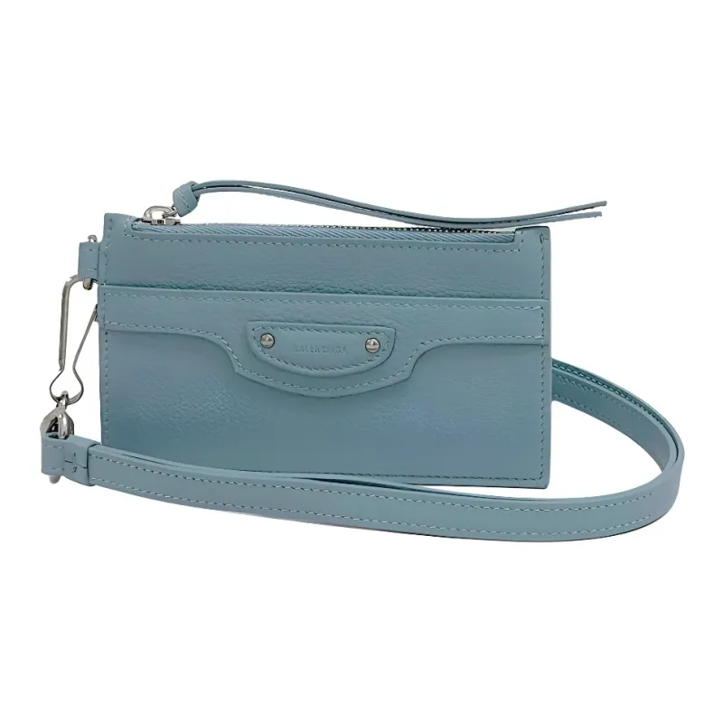 Balenciaga Neo Classic Cow Leather Key Ring Card Holder Women's Blue-0