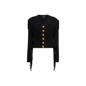 BALMAIN 5 Button Fringed Cardigan