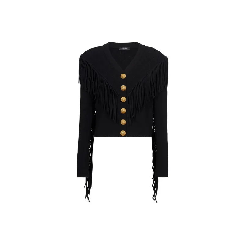 BALMAIN 5 Button Fringed Cardigan-0