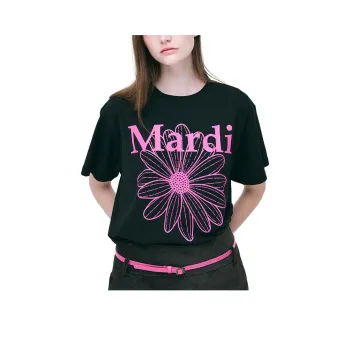 MARDI MERCREDI FW24 Drop Shoulder Sleeve T Shirt Women's Black Fuchsia Korean Style