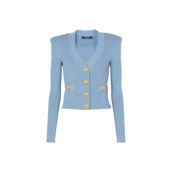 BALMAIN Ribbed knit V neck Cardigan