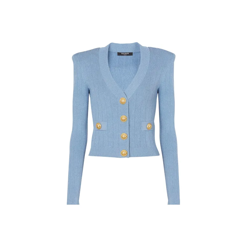 BALMAIN Ribbed knit V neck Cardigan-0