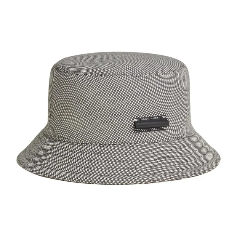 HERMES Canvas, Calfskin, Linen, Palladium Plated, Cotton Elastane Bucket Hats Men's Gray-0
