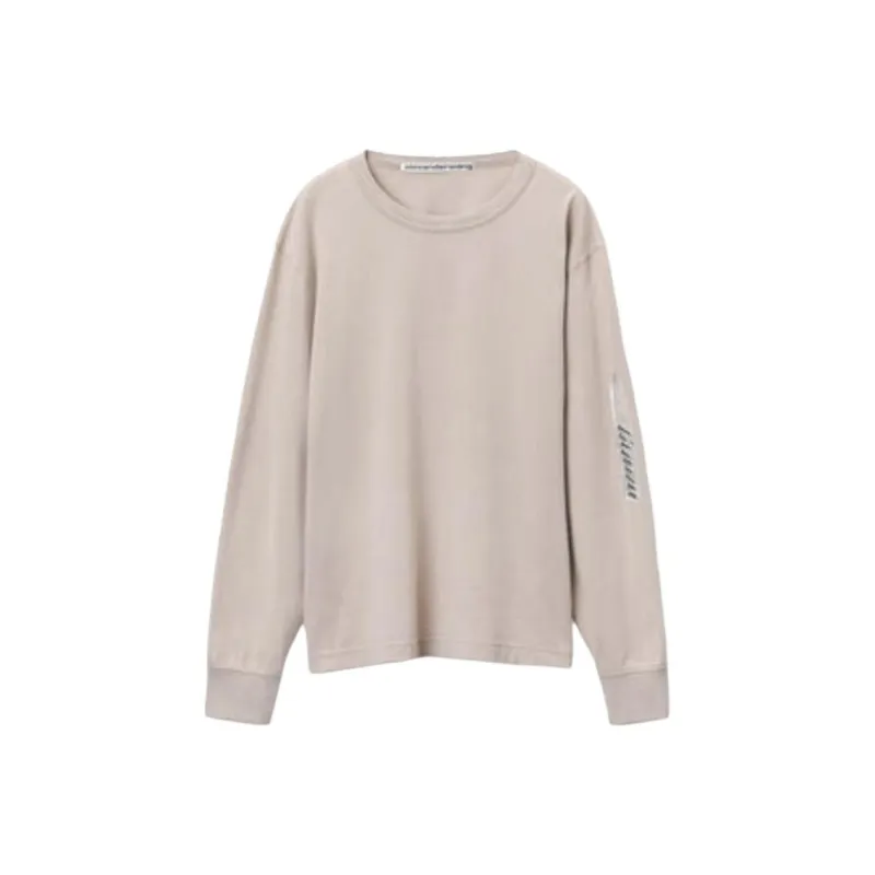 Alexander Wang Logo Embossed Faded Washable Crew Neck Long Sleeved T Shirt Women's Gray White-0