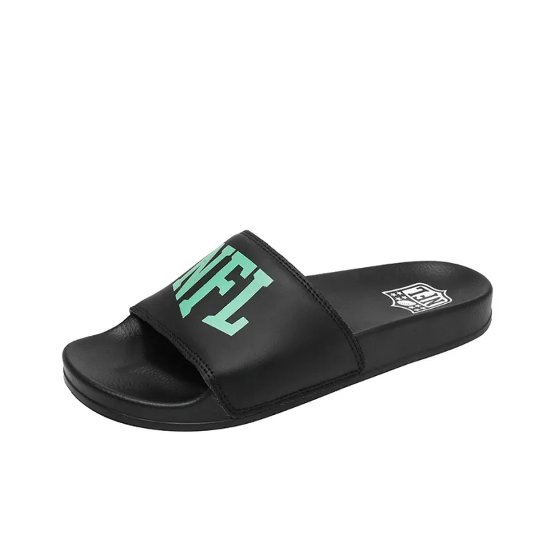 NFL Cushioning Slip Resistant Abrasion Resistant Odor Resistant Quiet Slide Slippers Men's Black-1