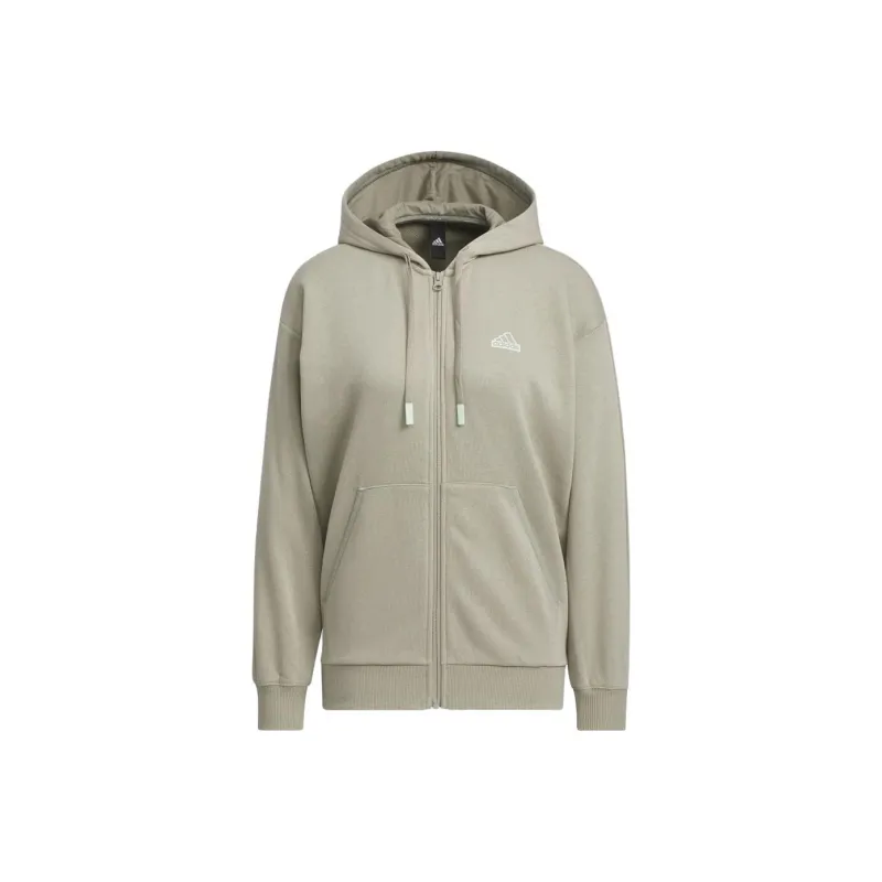 Adidas Warding Loose Fleece Full Zip Hoodie Sweatshirt Women's Green-0