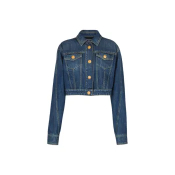 BALMAIN Cropped Faded Denim Jacket
