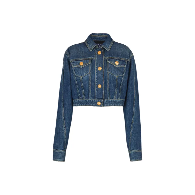 BALMAIN Cropped Faded Denim Jacket-0