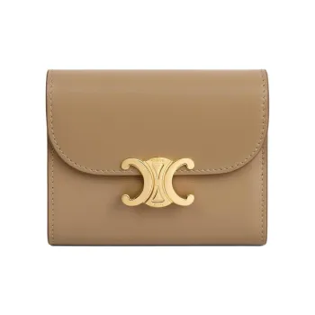 CELINE Triomphe Cow Leather Wallet Women's Smoky Brown