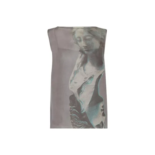 FENDI Statue Patterned Print Boat Neck Sleeveless T Shirt Women's Gray
